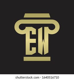 EW Logo monogram with pillar style design template with gold colors