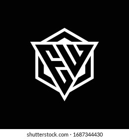 Monograma del logotipo EW con combinación de formas triángulo y hexagón aislados en colores dorados y blancos