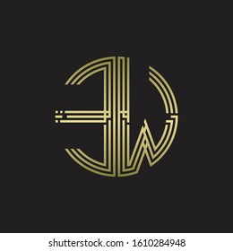 EW Logo monogram triple ribbon style line design template isolated with gold color
