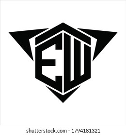 EW Logo monogram with wings arrow around design template on white background