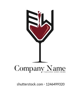 EW logotype, abstract design for red wine lovers, logo for cafes and bars, cool logo for red wine shop