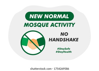 ew Normal Mosque Activity - No Handshake - Vector Flat Design Illustration : Suitable for Islamic Theme, Lifestyle Theme, Education Theme, Health Theme, Infographics and Other Graphic Related.