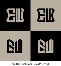 EW polígono, círculo, hexágono, plano y simple letra logo conjunto en una mesa de trabajo. Nuevo logo minimalista y clásico.
