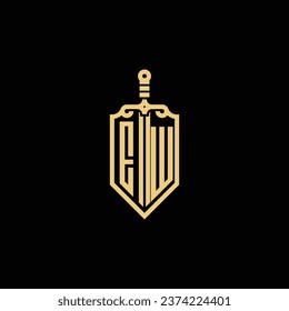 EW vintage shield and sword initial logo in high quality professional design that will print well across any print media