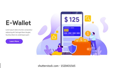 E-Wallet Concept. Financial technology and Business investment Isometric Illustration. Template for anding page, template, ui, web, homepage, poster, banner, flyer