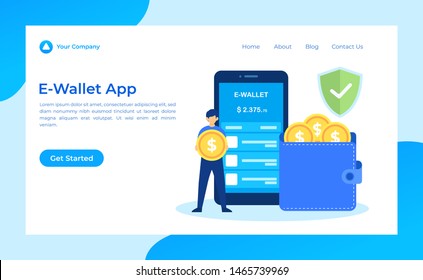 E-Wallet Concept Vector Flat Illustration for landing page, wallpaper, background, banner, advertising, web, business