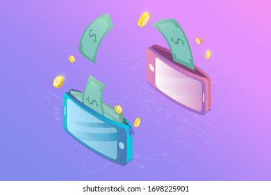 E-wallet design from mobile with transfer money idea vector
