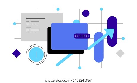 E-wallet, development, coding. Coins, growth, analysis, earnings. Fintech concept. Infographic flat illustration. Presentation slide. Vector file.