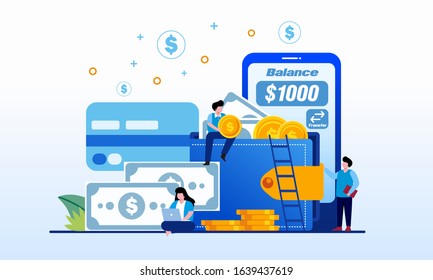 E-wallet, ebanking, mobile banking, online payment landing page website illustration flat vector template 