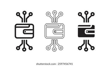 e-wallet icon set, payment line flat vector illustration on white background