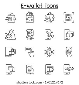 E-wallet icon set in thin line style