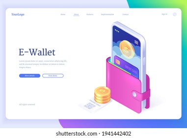 E-wallet Isometric Landing Page, Cashless Payment