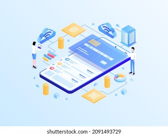 E-Wallet Isometric Light Gradient Illustration. Suitable for Mobile App, Website, Banner, Diagrams, Infographics, and Other Graphic Assets.