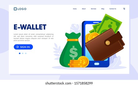 Ilustración del sitio web de la página de inicio Ewallet Diseño plano vectorial 