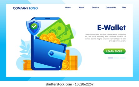E-wallet landing page website illustration vector template 