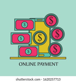 E-Wallet Line Concept Vector Flat Illustration 