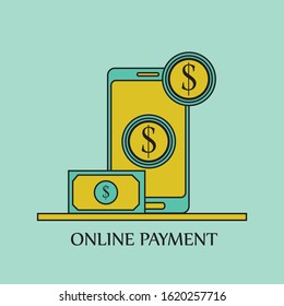 E-Wallet Line Concept Vector Flat Illustration 