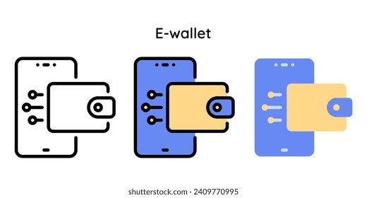 Cartera electrónica, banca móvil, pago móvil, vector de iconos