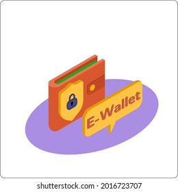 E-wallet mockup. Secure payment, transfer, replenishment of currency money. Popular flat colors. Vector isometric 3d illustration.