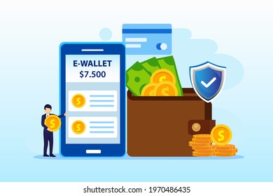 E-wallet payment application smartphone. Flat vector template Style Suitable for Web Landing Page, Background.