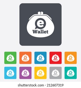 eWallet sign icon. Electronic wallet symbol. Rounded squares 11 buttons. Vector