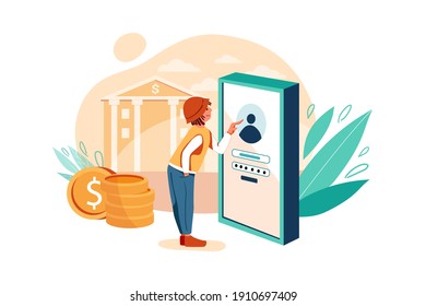 Concepto de Ilustración de vectores de registro de cartera electrónica. Ilustración plana aislada en fondo blanco.