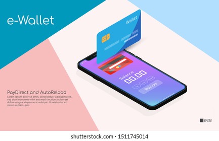 e-wallets, payment cards that work out of an app. Reload funds into a virtual wallet, and then use those funds to pay for goods and services, Vector eps 10
