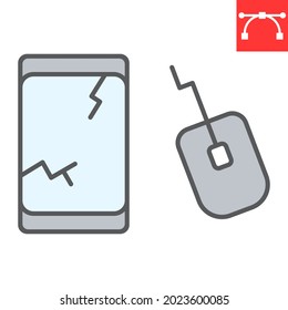 E-waste Color Line Icon, Recycle And Mouse, Electronic Waste Vector Icon, Vector Graphics, Editable Stroke Filled Outline Sign, Eps 10