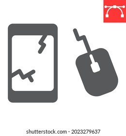 E-waste Glyph Icon, Recycle And Mouse, Electronic Waste Vector Icon, Vector Graphics, Editable Stroke Solid Sign, Eps 10