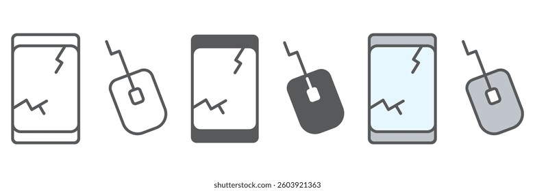 E-waste icon collection, recycle and mouse, electronic waste vector icon set, vector graphics, editable stroke outline sign, eps 10
