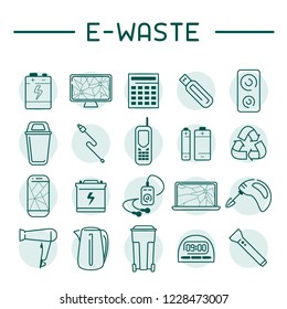 E-waste icons set. Line style vector illustration