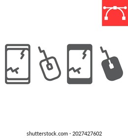 E-waste Line And Glyph Icon, Recycle And Mouse, Electronic Waste Vector Icon, Vector Graphics, Editable Stroke Outline Sign, Eps 10