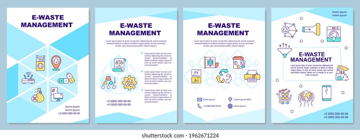 E-waste management brochure template. Environmental protection. Flyer, booklet, leaflet print, cover design with linear icons. Vector layouts for presentation, annual reports, advertisement pages