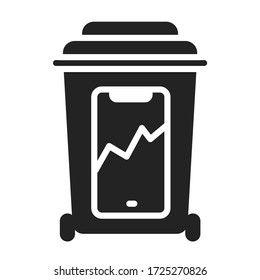 E-waste recyclable black glyph icon. Waste recycling. Garbage sorting. Environmental protection. Pictogram for web page, mobile app, promo.