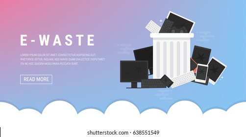 e-waste recycle bin, flat design.