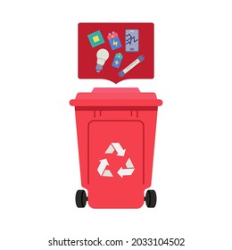 E-waste recycle bin vector illustration. Garbage sorting concept. Flat style design. Colorful graphics