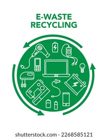 E-waste recycling vector illustration. Electronic devices recycled.