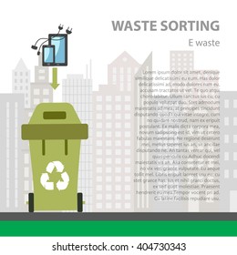 E-waste sorting flat concept.  Vector illustration of e-waste. E- waste recycling categories and garbage disposal.  E-waste types sorting management .