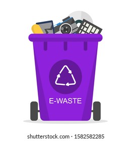 E-waste in the trash bin vector isolated. Recycling electronic rubbish. Container for the useleess computer devices.