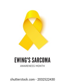 Ewing sarcoma cancer awareness ribbon vector illustration isolated on white background. Realistic vector Yellow silk ribbon with loop