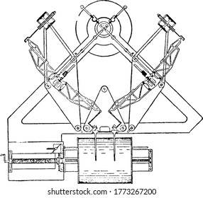 Ewing seismograph, an instrument for measuring earthquake (seismic) waves, vintage line drawing or engraving illustration.