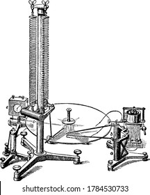 Ewing seismograph, an instrument for measuring earthquake (seismic) waves, vintage line drawing or engraving illustration.