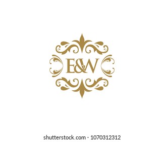 E&WInitial logo. Ornament ampersand monogram golden logo
