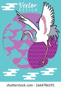 Сover  ewith Stork and Patterns in a modern style, geometric shapes. Applicable for posters, brochures, posters, covers and banners.