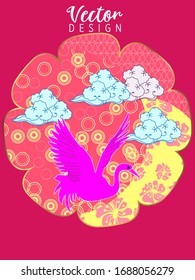 Сover  ewith Stork and Patterns in a modern style, geometric shapes. Applicable for posters, brochures, posters, covers and banners.