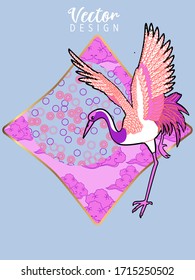 Сover  ewith Stork and Patterns in a modern style, geometric shapes. Applicable for posters, brochures, posters, covers and banners.
