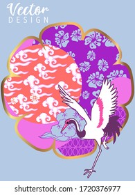 Сover  ewith Stork and Patterns in a modern style, geometric shapes. Applicable for posters, brochures, posters, covers and banners.