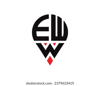 EWW letter location shape logo design. EWW letter location logo simple design.