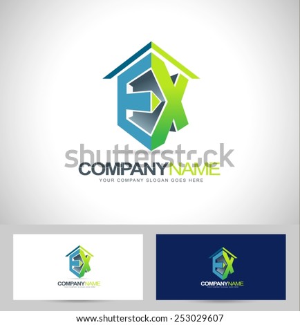 Ex Company Logo. Creative concept with ex letters green and blue colors
