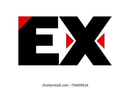 EX company logo letters linked with counterform arrow. Simple illustration of ex logotype  linked letters initials by arrow vector illustration for print or web design.